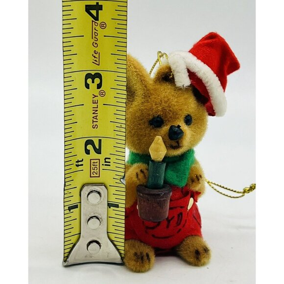 Vintage Morgan Inc Sydney Kangaroo Flocked Christmas Ornament Santa Hat Candle - Picture 6 of 6